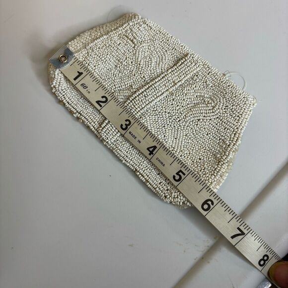 Vintage Beaded Belt Bag Clutch Snap Close Ivory Hand Made In France Lattice - Picture 5 of 7